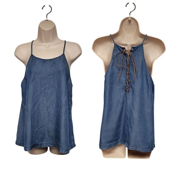 Altar’d State Denim Chambray Blue Top Blouse Size Medium - Picture 1 of 6